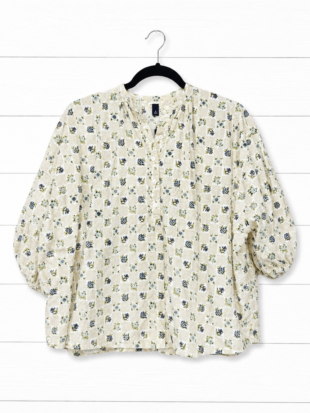 Universal Thread Cream Floral Split-Neck Peasant Blouse